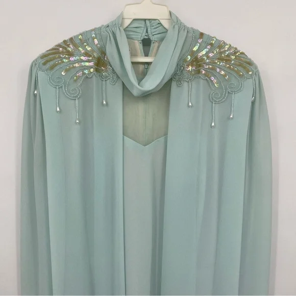 Vintage Ursula of Switzerland Formal Dress Sea Foam Blue Green Mother Of Bride - Picture 5 of 14